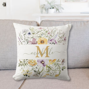 Elegant monogram färgrik vildblomsterträdgård blom kudde