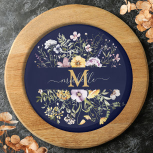Elegant monogram färgrik vildblomsterträdgård blom magnet