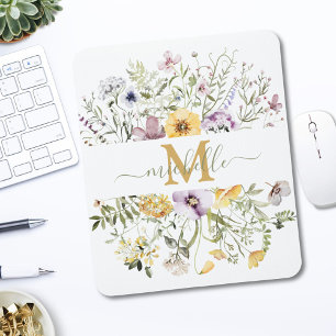 Elegant monogram färgrik vildblomsterträdgård blom musmatta