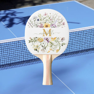 Elegant monogram färgrik vildblomsterträdgård blom pingisracket