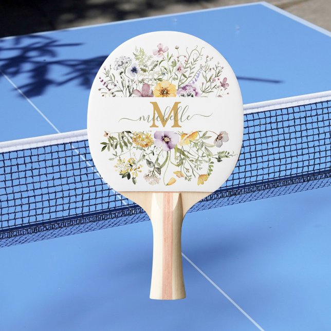Elegant monogram färgrik vildblomsterträdgård blom pingisracket (In situ)