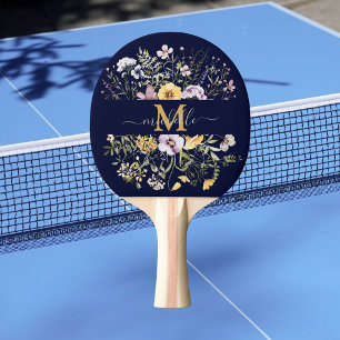 Elegant monogram färgrik vildblomsterträdgård blom pingisracket