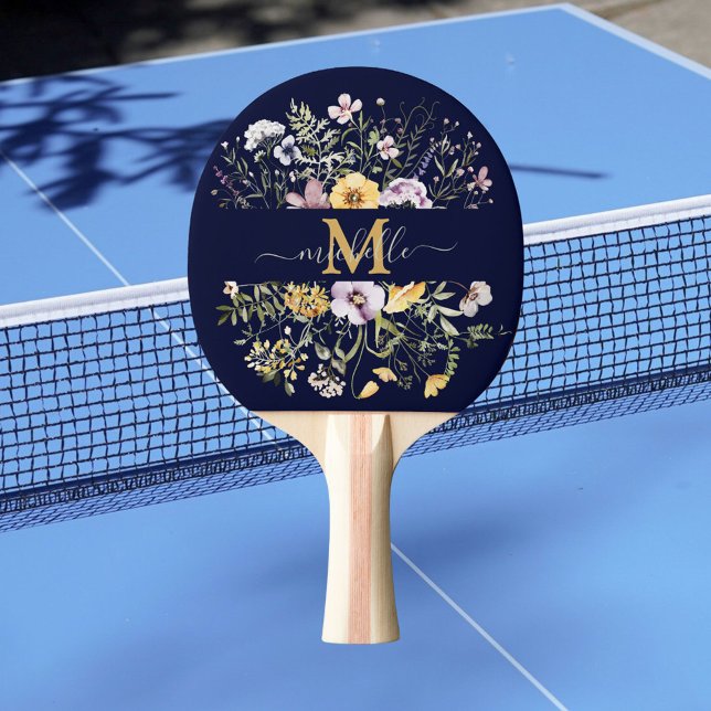 Elegant monogram färgrik vildblomsterträdgård blom pingisracket (In situ)