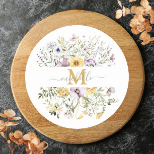 Elegant monogram färgrik vildblomsterträdgård blom runt klistermärke