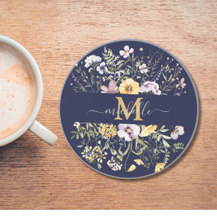 Elegant monogram färgrik vildblomsterträdgård blom underlägg