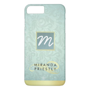 Elegant Monogram Faux Guld Turquise Damask Blommig