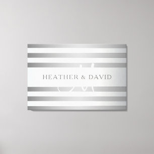Elegant Monogram Faux Silver Gradient Grått Rand Canvastryck