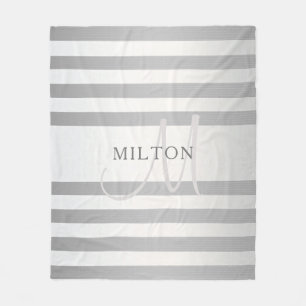 Elegant Monogram Faux Silver Gradient Grått Rand Fleecefilt