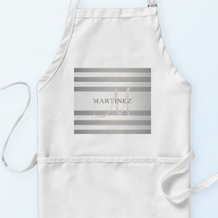 Elegant Monogram Faux Silver Gradient Grått Rand Förkläde