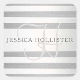 Elegant Monogram Faux Silver Gradient Grått Rand Fyrkantigt Klistermärke