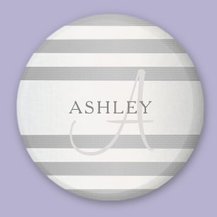 Elegant Monogram Faux Silver Gradient Grått Rand Magnet