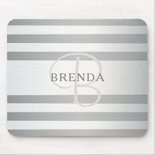 Elegant Monogram Faux Silver Gradient Grått Rand Musmatta
