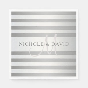 Elegant Monogram Faux Silver Gradient Grått Rand Pappersservett