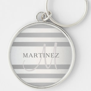 Elegant Monogram Faux Silver Gradient Grått Rand Rund Silverfärgad Nyckelring