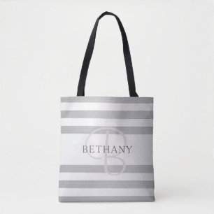 Elegant Monogram Faux Silver Gradient Grått Rand Tygkasse