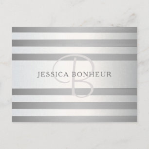 Elegant Monogram Faux Silver Gradient Grått Rand Vykort