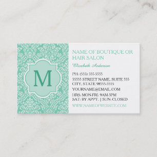 Elegant Monogram Feminine Mint Damask Boutique Visitkort