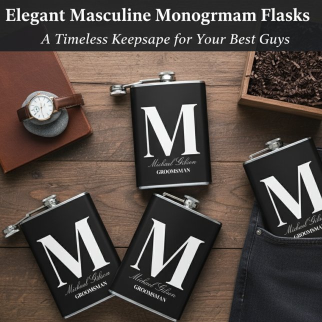 Elegant Monogram Flask - Personalized Groomsmen Gi Fickplunta (Elegant Monogram Flask - Personalized Groomsmen Gift)