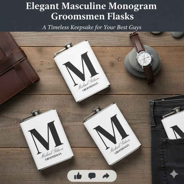 Elegant Monogram Flask - Personalized Groomsmen Gi Fickplunta (Elegant Monogram Flask - Personalized Groomsmen Gift)