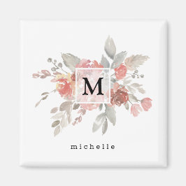 Elegant Monogram för Blommigt av Rosa Magnet