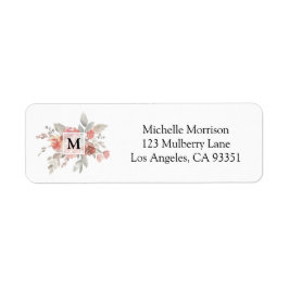 Elegant Monogram för Blommigt av Rosa Returadress Etikett