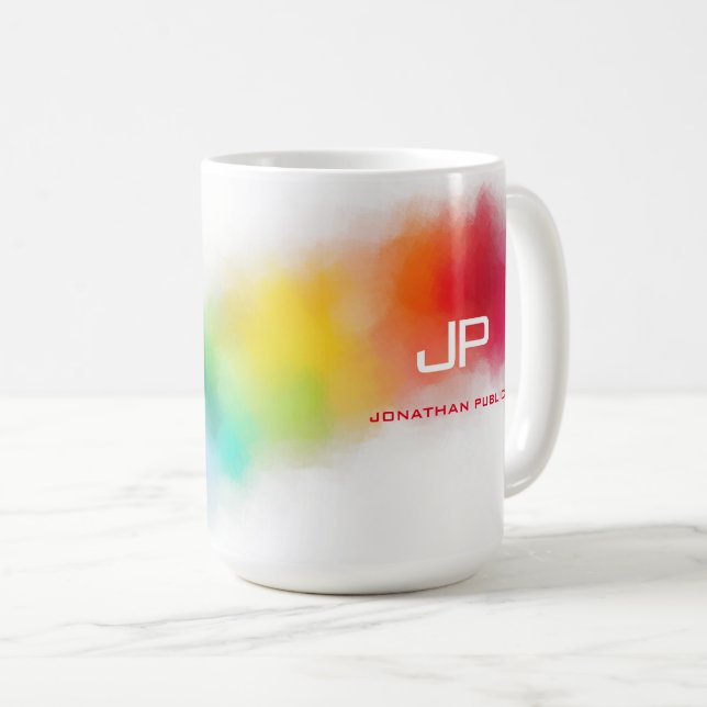 Elegant Monogram för färglös Abstrakt Rainbow Färg Kaffemugg (Framsida höger)