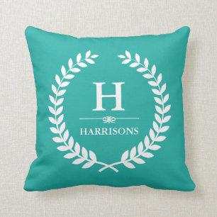 Elegant Monogram för grönt för kricka för Kudde