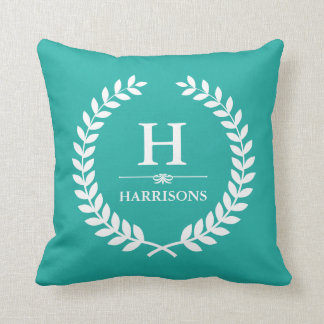 Elegant Monogram för grönt för kricka för Kudde