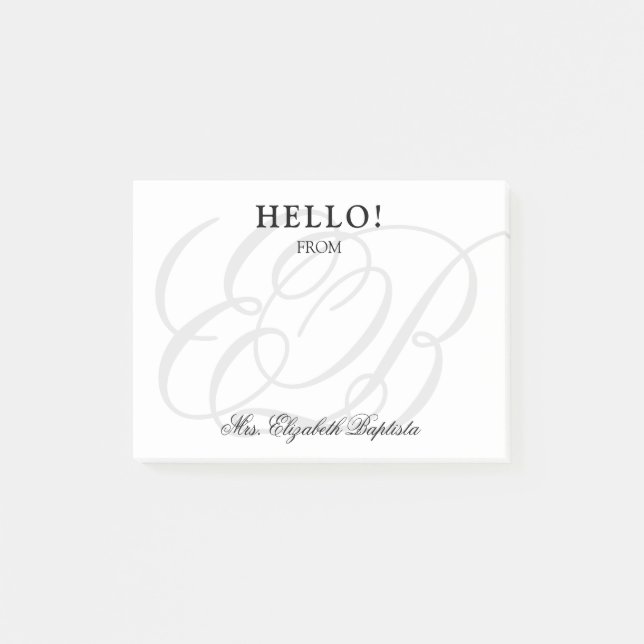 Elegant Monogram för Hej av skollärare Post-it Block (Framsida)