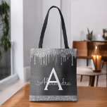 Elegant Monogram för Svarta Silver Glitter Gnistra Tygkasse<br><div class="desc">Luxury Silver och Black Faux Gnistra och Glitter Elegant Monogram Bok Bag. Denna Bok-bag kan anpassas så att den omfattar ditt första och första namn och ges som julklapp,  Sverige 16 födelsedagar,  Möhippa eller Bröllop.</div>