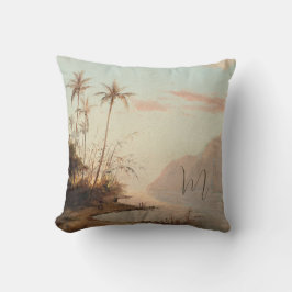 Elegant Monogram för Tropiska Handflatan Träd Vint Kudde