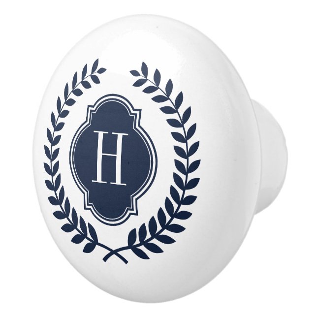 Elegant Monogram för Vapensköld av andningsblått u Knopp (Höger)