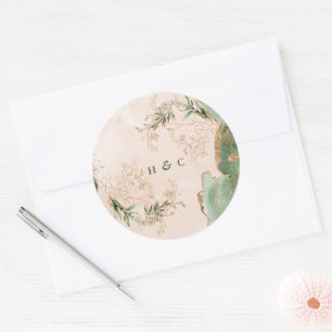 Elegant Monogram för vattenfärgad botanisk eukalyp Runt Klistermärke
