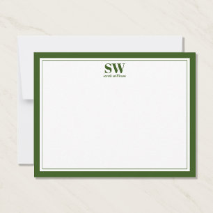 Elegant Monogram Forest Grönt Gräns minimalist Anteckningskort