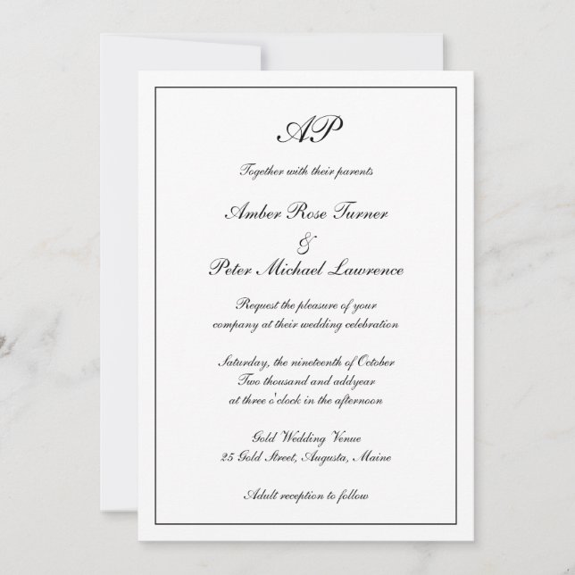 Elegant Monogram Formell Allt-i-ett Bröllopsinbjud Inbjudningar (Framsida)