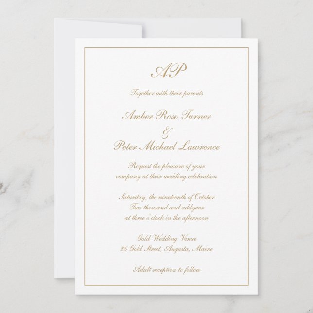Elegant Monogram Formell Guld Allt-i-ett Bröllop Inbjudningar (Framsida)