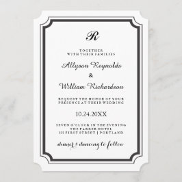 Elegant Monogram Formell svart och vit Bröllop Inbjudningar