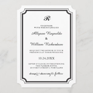 Elegant Monogram Formell svart och vit Bröllop Inbjudningar