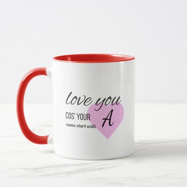Elegant Monogram Första Bokstav i Namnet Love You Mugg (Vänster)