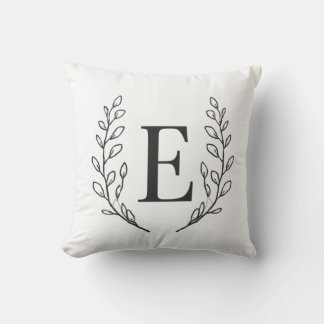 Elegant Monogram Första E Botanisk Linje Konst Kudde