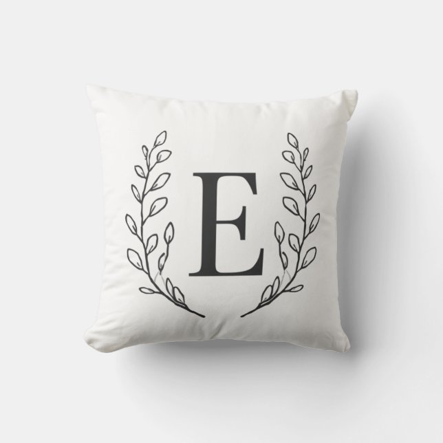 Elegant Monogram Första E Botanisk Linje Konst Kudde (Framsida)