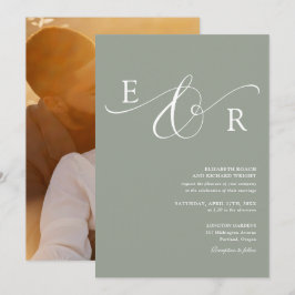 Elegant Monogram Foto Sälggrön Bröllop Inbjudningar