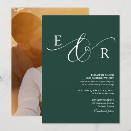 Elegant Monogram Foto Smaragdgrön Bröllop Inbjudningar