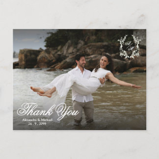 Elegant Monogram Fotoöverlägg Bröllop Tack Vykort