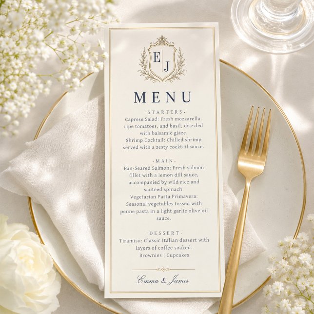 Elegant Monogram Gammaldags Pengar Bröllopsmiddag Meny (Skapare uppladdad)