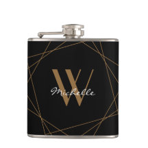 Elegant Monogram Geometric Mönster Black Guld Namn