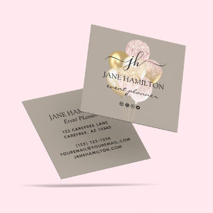 Elegant Monogram Glitter-ballonger Fyrkantigt Visitkort
