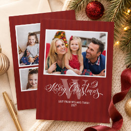 Elegant Monogram God Jul Familj MultiFoto Julkort