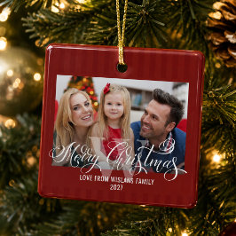 Elegant Monogram God Jul Familjefoto Julgransprydnad Keramik