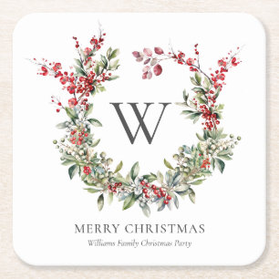 Elegant Monogram God jul Helgdag Utandning Underlägg Papper Kvadrat